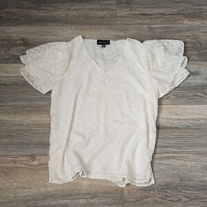 NWOT, Premise • Stunning White Flutter Sleeve Blouse, Size XS